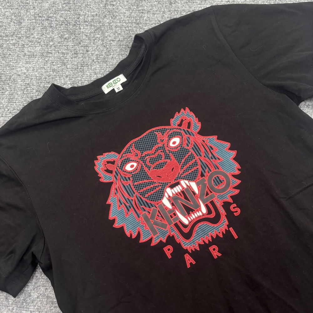 Kenzo T-Shirt Size M Black Tiger Graphic Print Short Sleeve Flaw Men's